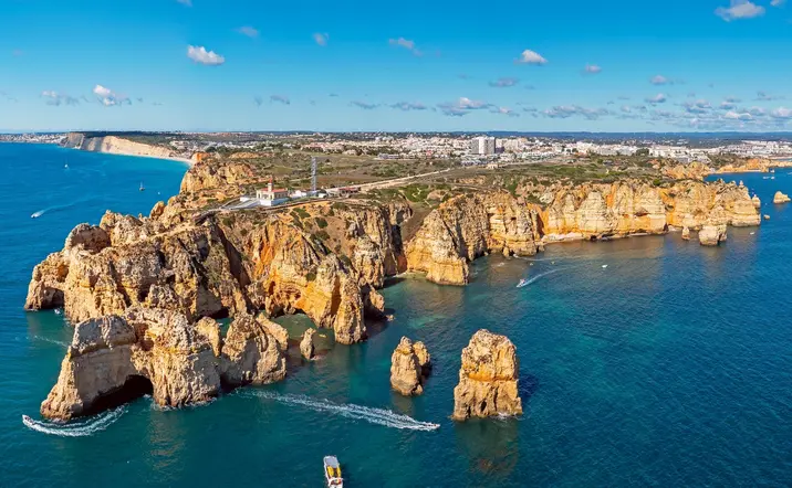 Aerial views of the rocks of Ponta Piedad.