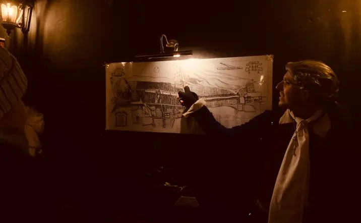 "Los visitantes, fascinados, siguen las historias de fantasmas y leyendas que emergen de las sombras.